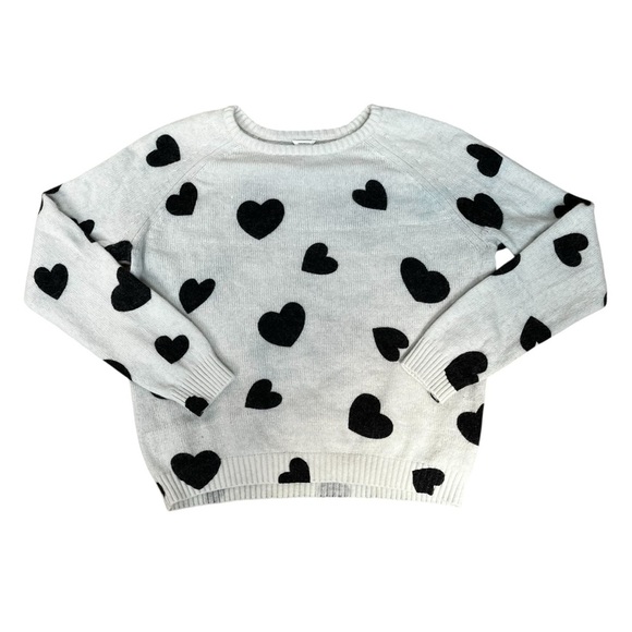 Forever 21 Women’s Large Sweater Cream Dark Gray Hearts Crewneck - Picture 8 of 8